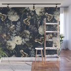 Antique Blue Moonlight Midnight Baroque Flower Garden Wall Mural Gallery Image 1