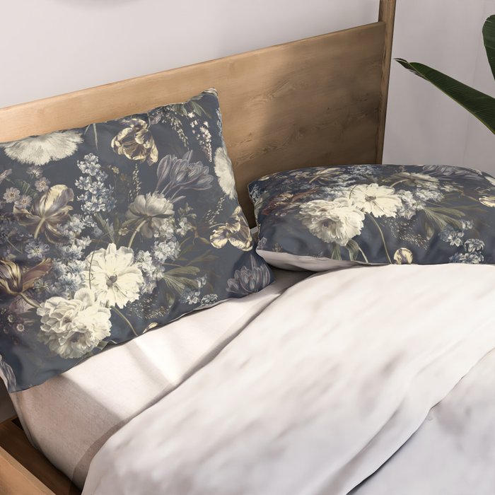 Antique Blue Moonlight Midnight Baroque Flower Garden Pillow Sham Gallery Image 2