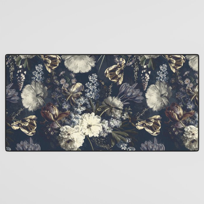Antique Blue Moonlight Midnight Baroque Flower Garden Desk Mat Gallery Image 3