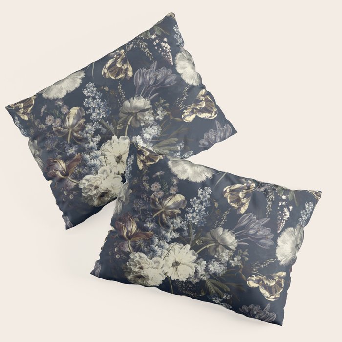 Antique Blue Moonlight Midnight Baroque Flower Garden Pillow Sham Gallery Image 1