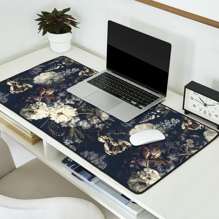 Antique Blue Moonlight Midnight Baroque Flower Garden Desk Mat Gallery Image 2