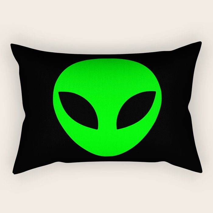 Black and Green Alien Head Shape Rectangular Pillow Gallery Image 1