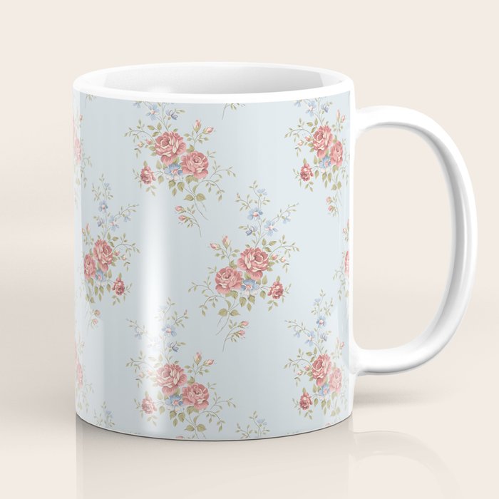Vintage French Flower Blue Large Coffee Mug Gallery Image 1