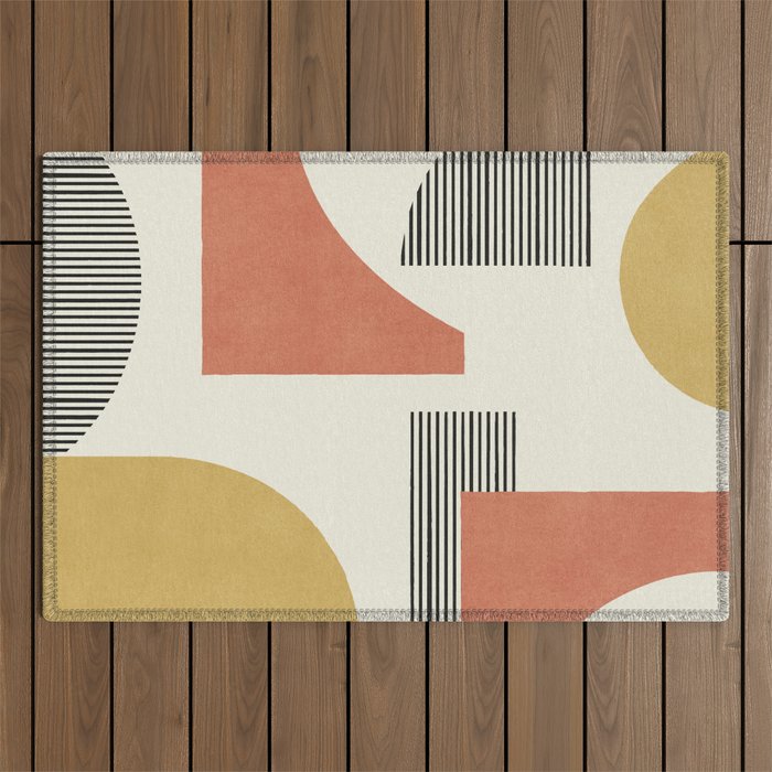 Abstract Lines Composition - Gold Orange Brown Outdoor Rug Gallery Image 1