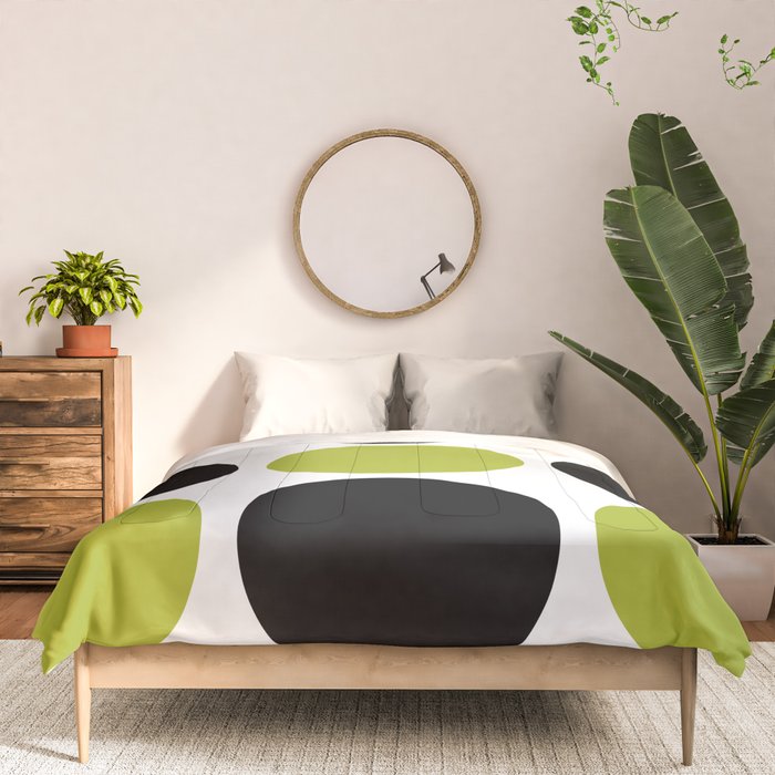 Mid Century Modern Scandinavian Decor Black and Chartreuse Comforter Gallery Image 3