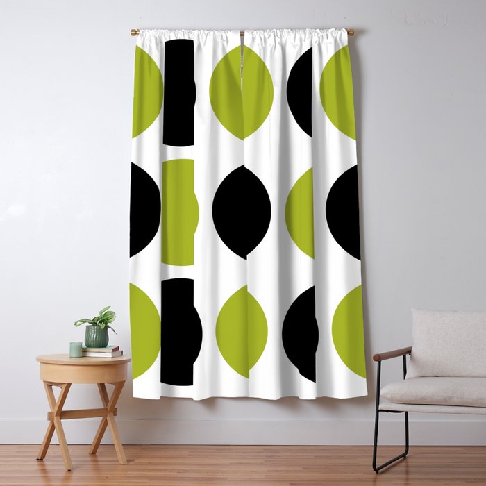 Mid Century Modern Scandinavian Decor Black and Chartreuse Window Curtain Gallery Image 5