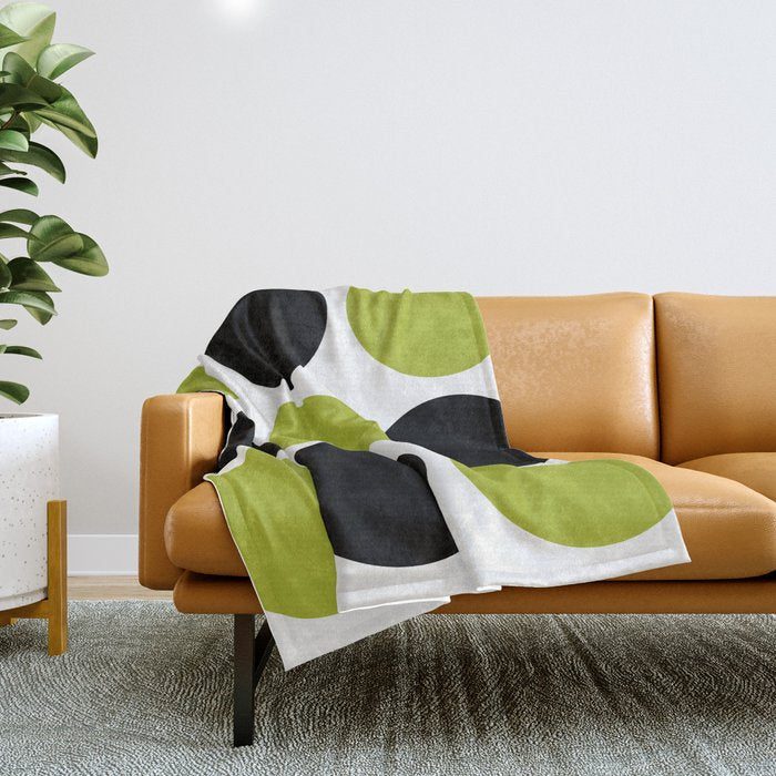 Mid Century Modern Scandinavian Decor Black and Chartreuse Throw Blanket Gallery Image 1