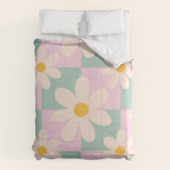 Daisy checkered pattern - Lilac and turquoise  Comforter Gallery Image 1