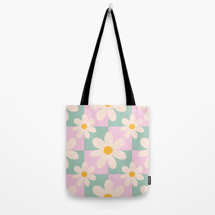 Daisy checkered pattern - Lilac and turquoise  Tote Bag Gallery Image 2