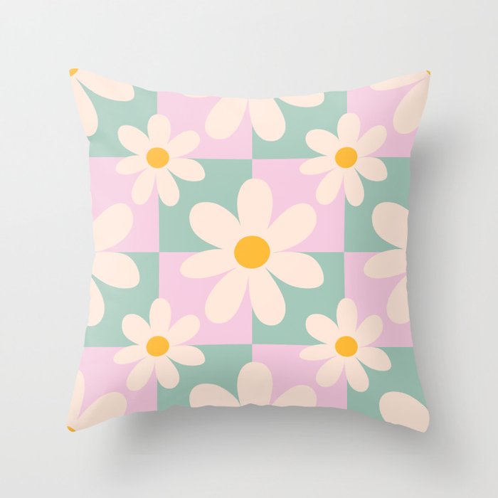 Daisy checkered pattern - Lilac and turquoise  Throw Pillow Gallery Image 6