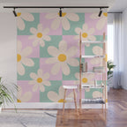 Daisy checkered pattern - Lilac and turquoise  Wall Mural Gallery Image 1