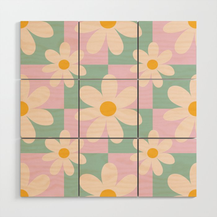 Daisy checkered pattern - Lilac and turquoise  Wood Wall Art Gallery Image 1