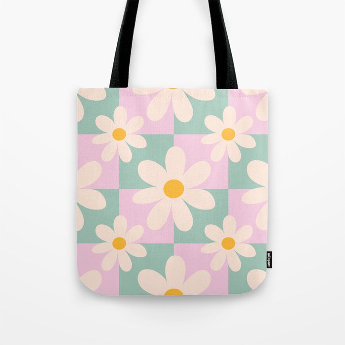 Daisy checkered pattern - Lilac and turquoise  Tote Bag Gallery Image 1