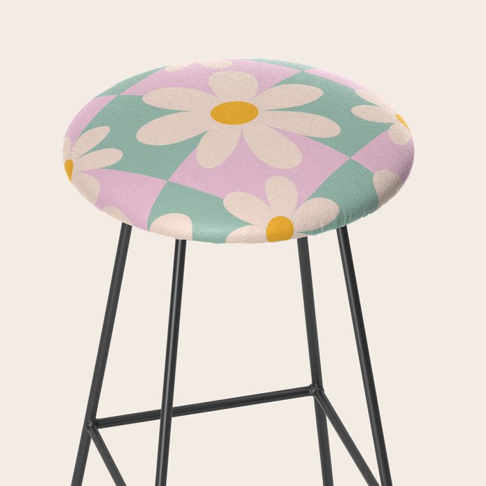 Daisy checkered pattern - Lilac and turquoise  Stool Gallery Image 2