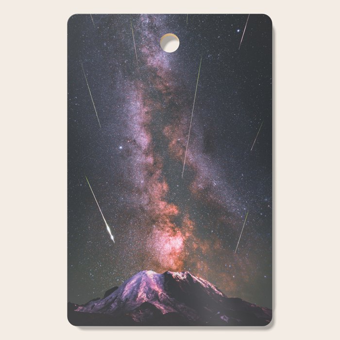 Mount Rainier Under Shooting Stars Cutting Board Gallery Image 1