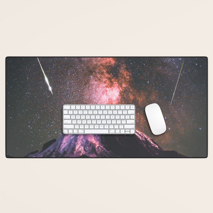 Mount Rainier Under Shooting Stars Desk Mat Gallery Image 1