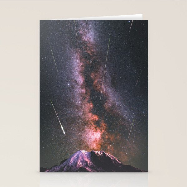 Mount Rainier Under Shooting Stars Stationery Card Gallery Image 1