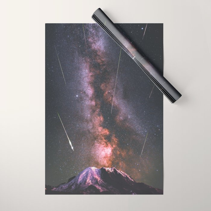 Mount Rainier Under Shooting Stars Wrapping Paper Gallery Image 1