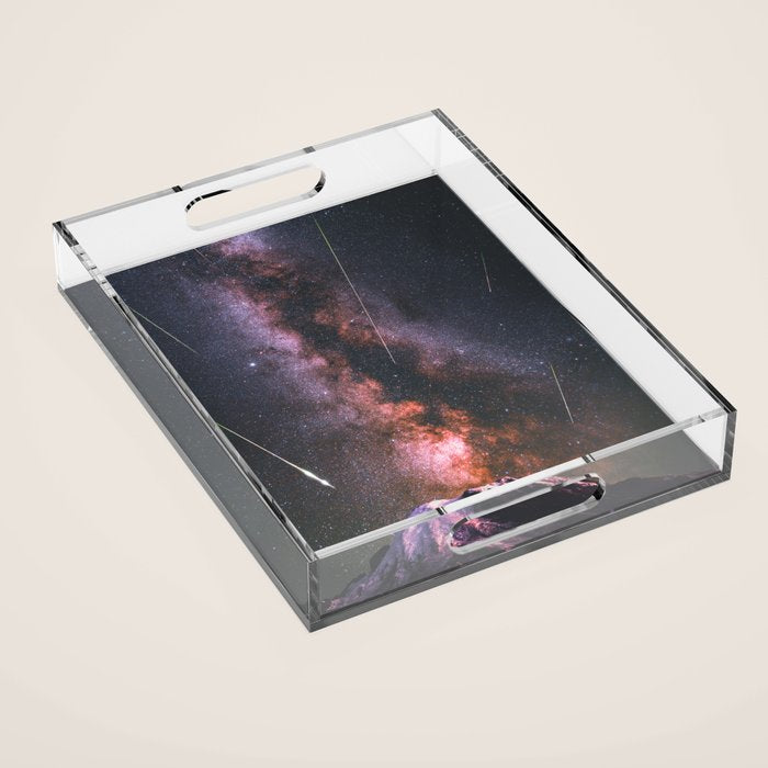 Mount Rainier Under Shooting Stars Acrylic Tray Gallery Image 1