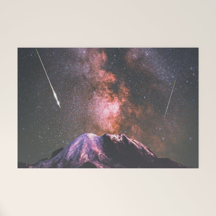 Mount Rainier Under Shooting Stars Welcome Mat Gallery Image 1