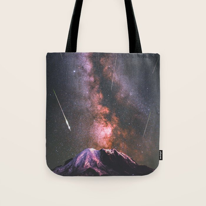 Mount Rainier Under Shooting Stars Tote Bag Gallery Image 1