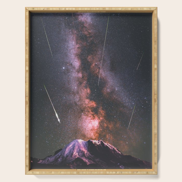 Mount Rainier Under Shooting Stars Serving Tray Gallery Image 1