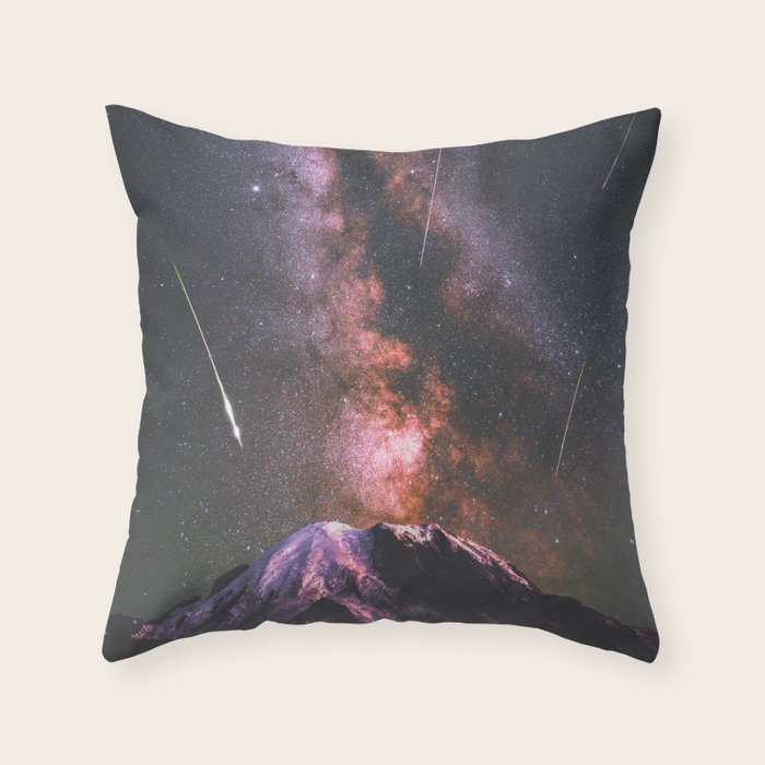 Mount Rainier Under Shooting Stars Throw Pillow Gallery Image 6