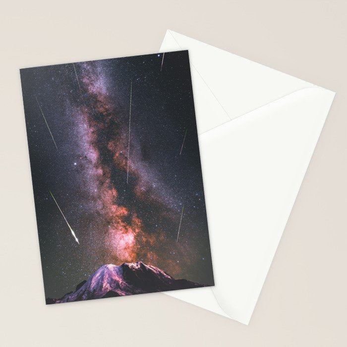 Mount Rainier Under Shooting Stars Stationery Card Gallery Image 2