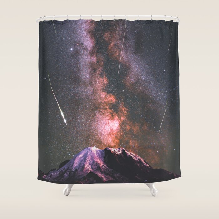 Mount Rainier Under Shooting Stars Shower Curtain Gallery Image 1