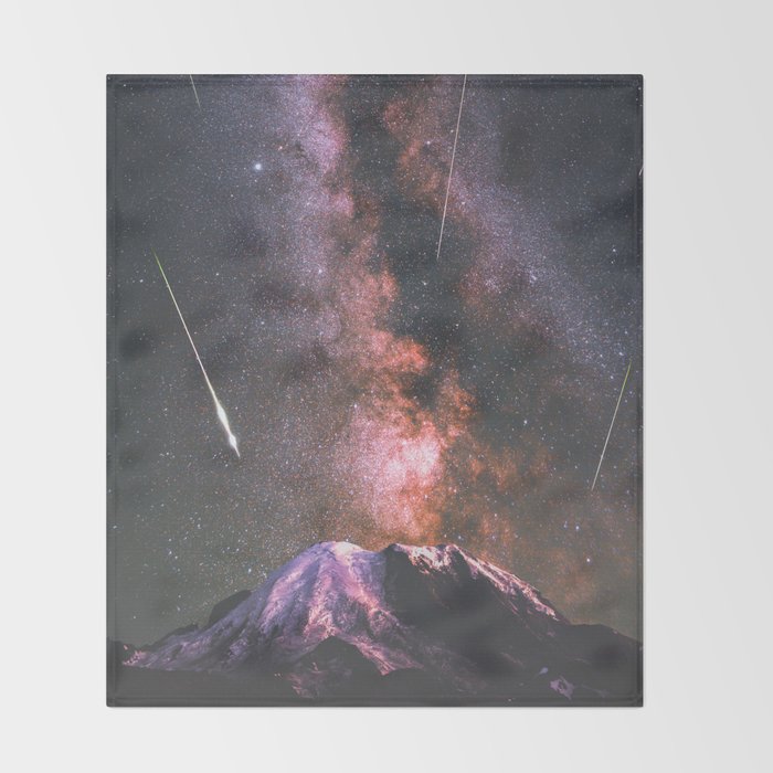 Mount Rainier Under Shooting Stars Throw Blanket Gallery Image 2