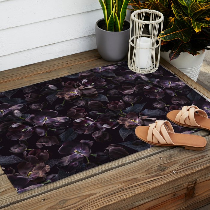 Black tulips on dark background Outdoor Rug Gallery Image 2