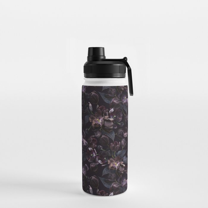 Black tulips on dark background Water Bottle