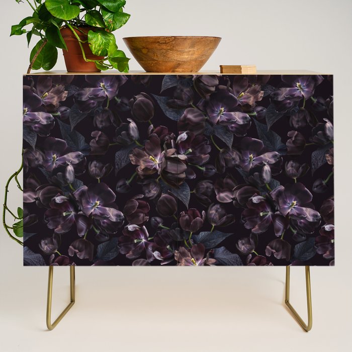 Black tulips on dark background Credenza Gallery Image 1