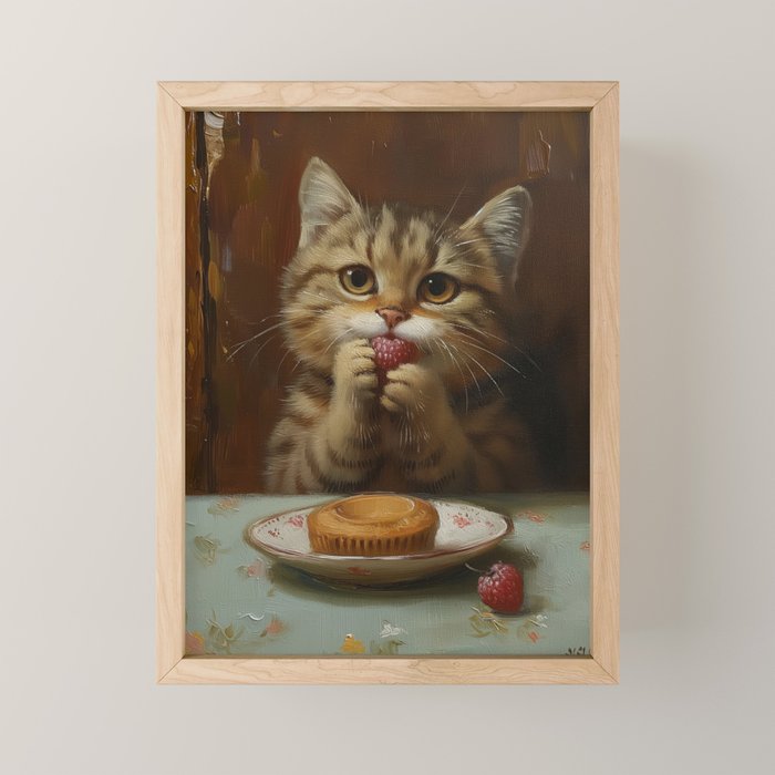 Strawberry Tart Cat Mini Art Print Gallery Image 1