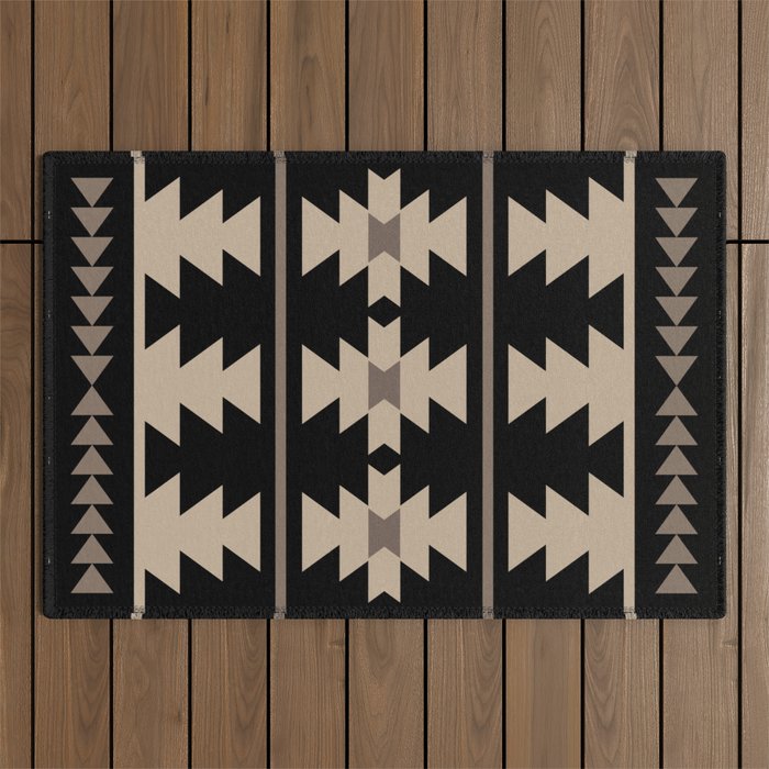 Southwestern Pattern 132 Black and Beige Outdoor Rug Gallery Image 1