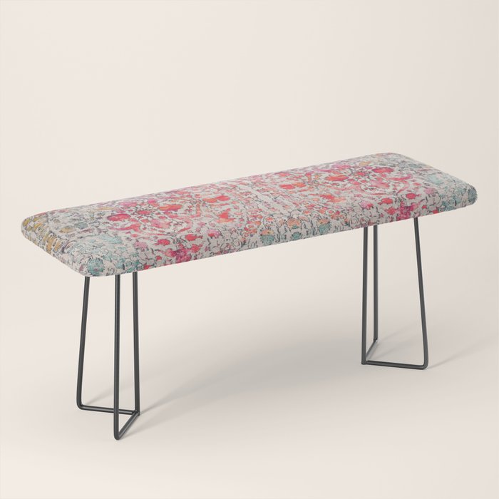 N258 - Vintage Glam Farmhouse Boho Traditional Floral Moroccan Style Bench Gallery Image 1