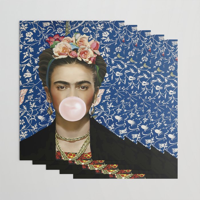 Woman  Blowing a pink Bubble gum with vintage Medway tapestry Wrapping Paper Gallery Image 3