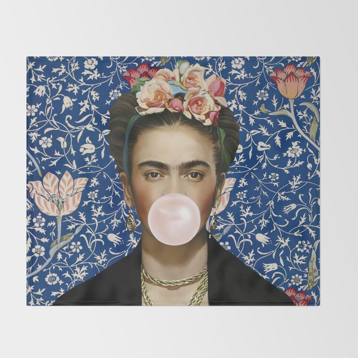 Woman  Blowing a pink Bubble gum with vintage Medway tapestry Throw Blanket Gallery Image 2