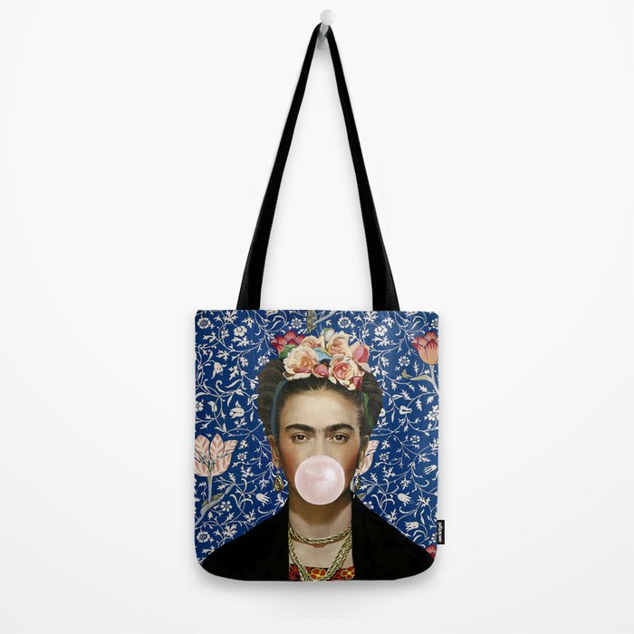 Woman  Blowing a pink Bubble gum with vintage Medway tapestry Tote Bag Gallery Image 2