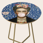 Woman  Blowing a pink Bubble gum with vintage Medway tapestry Side Table Gallery Image 2