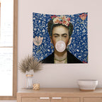 Woman  Blowing a pink Bubble gum with vintage Medway tapestry Wall Tapestry Gallery Image 2