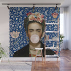 Woman  Blowing a pink Bubble gum with vintage Medway tapestry Wall Mural Gallery Image 1