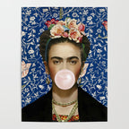 Woman  Blowing a pink Bubble gum with vintage Medway tapestry Poster Gallery Image 4