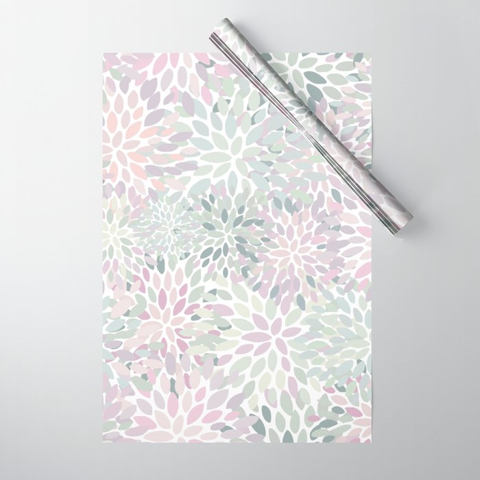 Festive, Floral Prints, Pink and Green, Modern Print Art Wrapping Paper Gallery Image 1