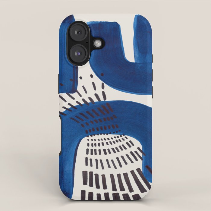 Colorful Mid Century Modern Abstract Fun Shapes Patterns Navy Blue Abstract Expressionism iPhone Case Gallery Image 1