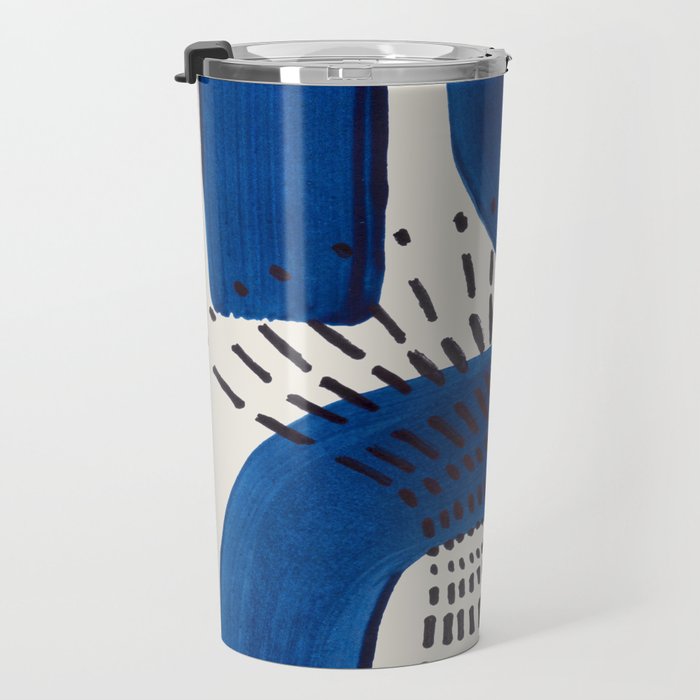 Colorful Mid Century Modern Abstract Fun Shapes Patterns Navy Blue Abstract Expressionism Travel Mug Gallery Image 3