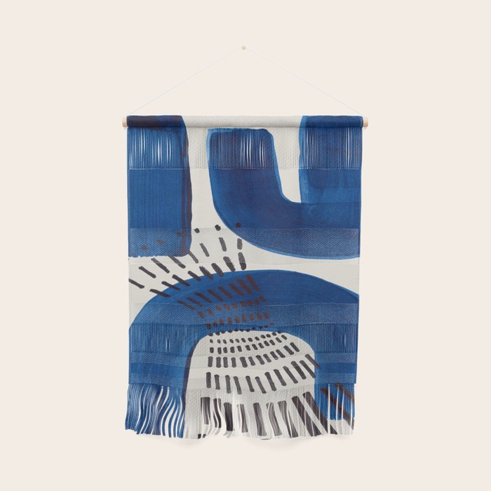Colorful Mid Century Modern Abstract Fun Shapes Patterns Navy Blue Abstract Expressionism Wall Hanging Gallery Image 1