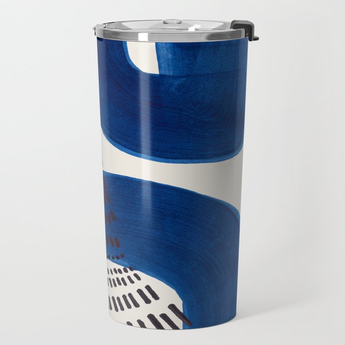 Colorful Mid Century Modern Abstract Fun Shapes Patterns Navy Blue Abstract Expressionism Travel Mug Gallery Image 2