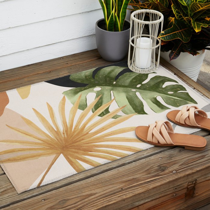 Abstract Art Tropical Leaves 22 Outdoor Rug Gallery Image 2