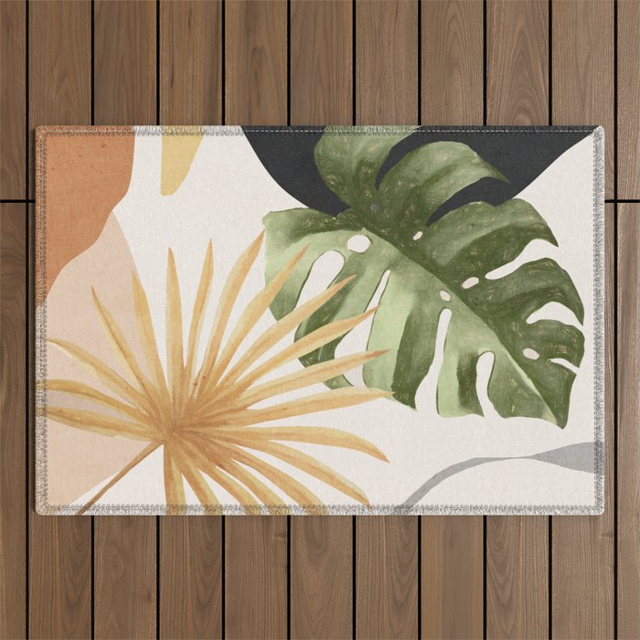 Abstract Art Tropical Leaves 22 Outdoor Rug Gallery Image 1